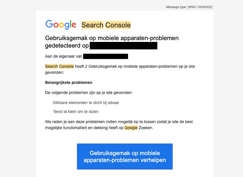 Mail met fouten om op te lossen van Google Search Console